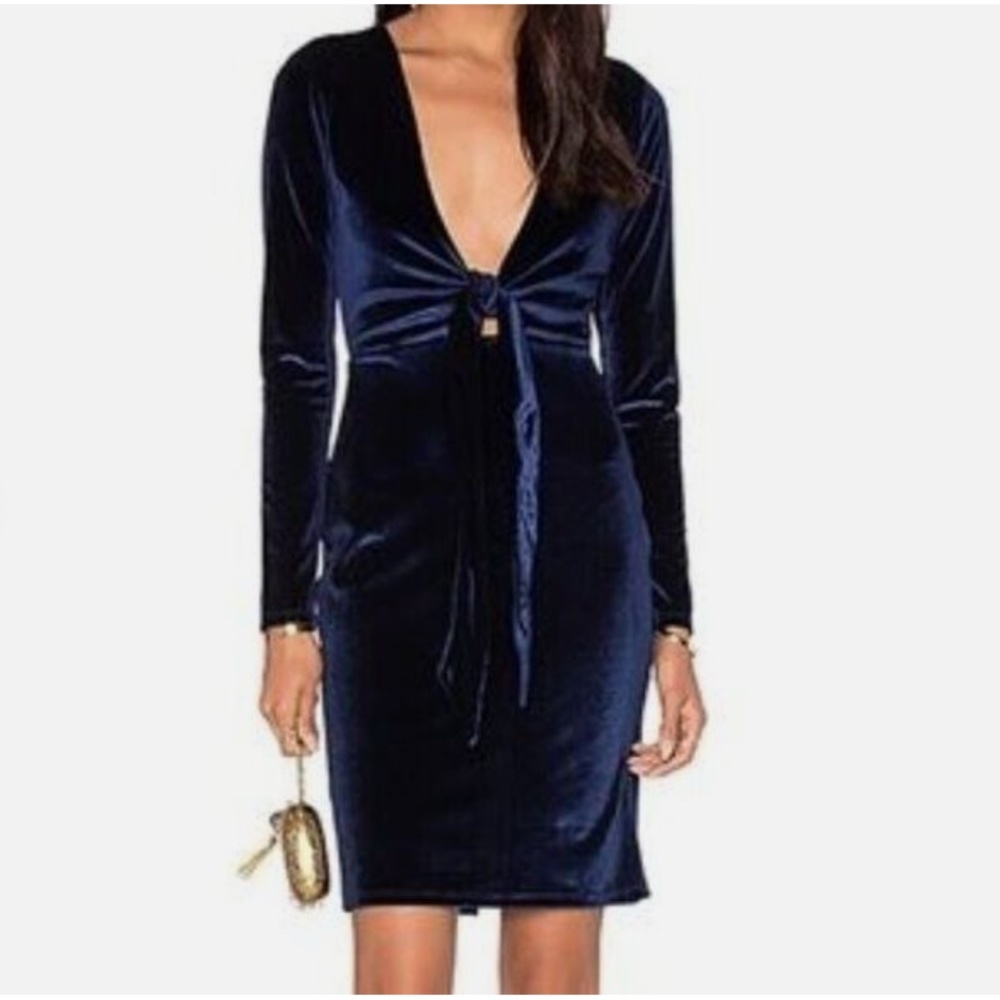 EUC LPA BLUE VELVET PLUNGING NECKLINE DRESS